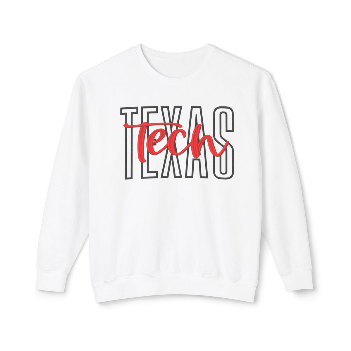 Texas Tech Crewneck Sweatshirt — 'Texas' Outline with Red "Tech" Script