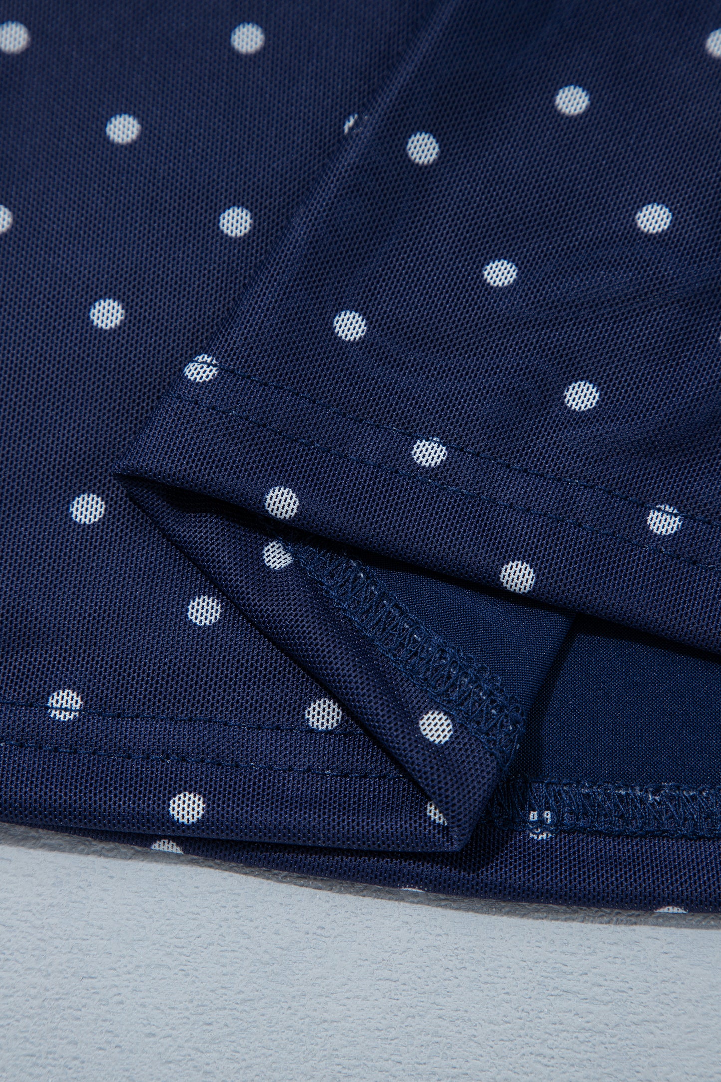 Blue Off Shoulder Polka Dot Mesh Long Sleeve Sheath Top