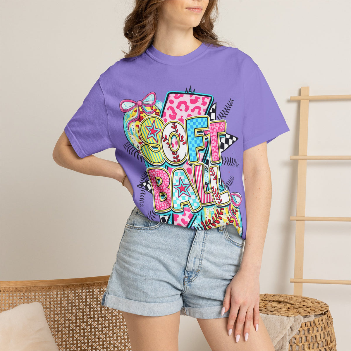 Softball Graphic T-Shirt — Colorful 'Softball' Pop Art Design