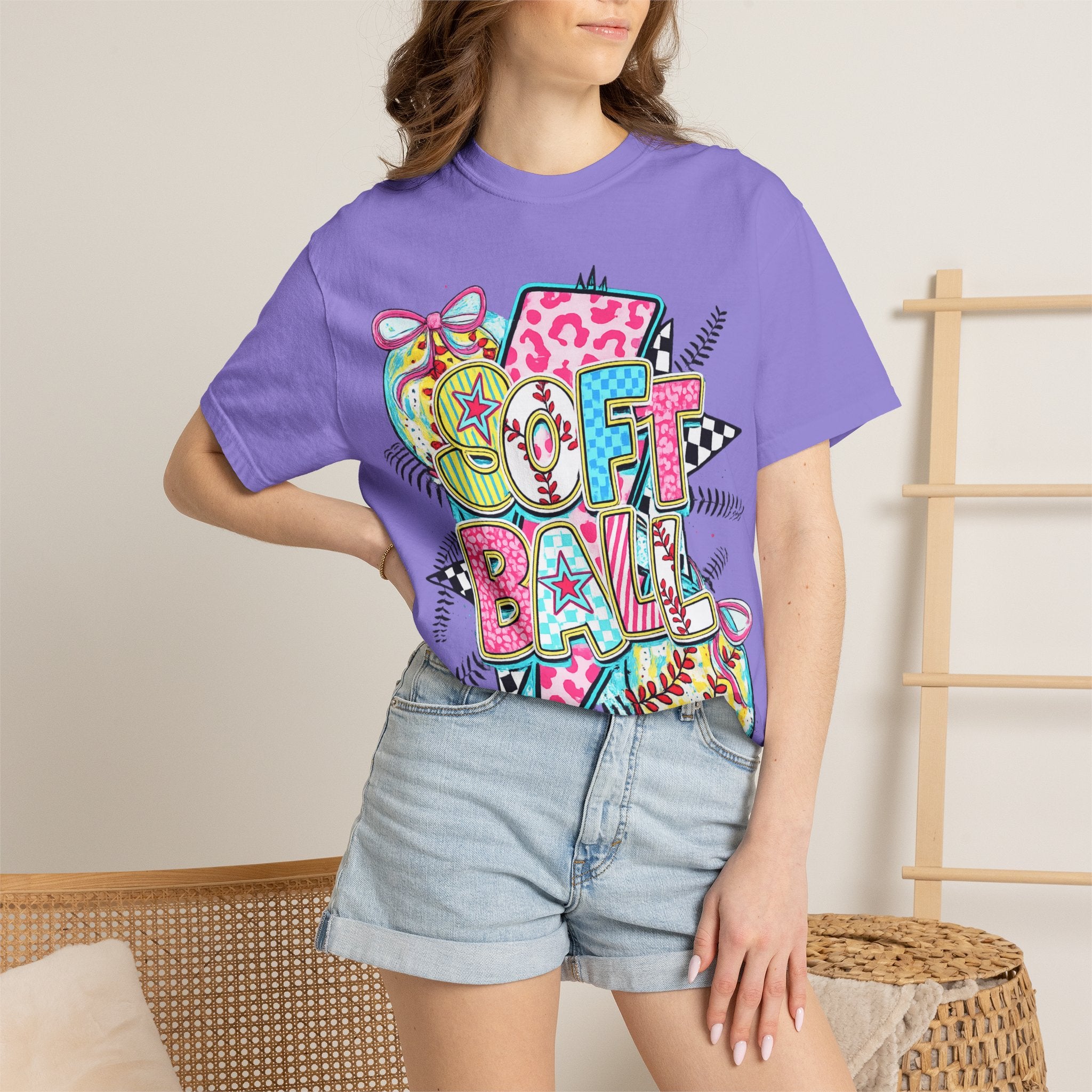 Softball Graphic T-Shirt — Colorful 'Softball' Pop Art Design