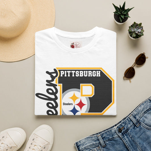 Pittsburgh Steelers P Letter T-Shirt – Retro Team Logo Tee