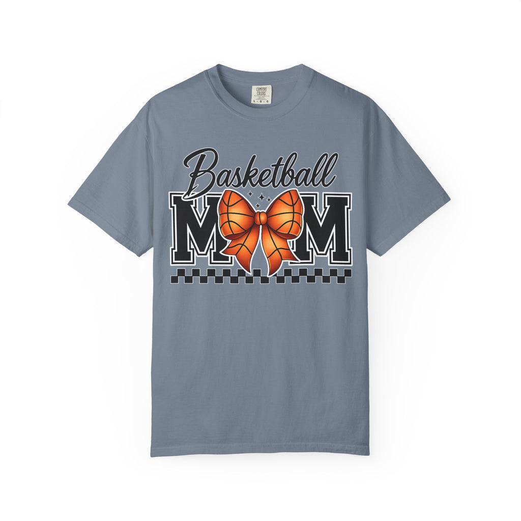 Basketball Mom T-Shirt — 'Basketball MOM' with Bow & Checkered Accent