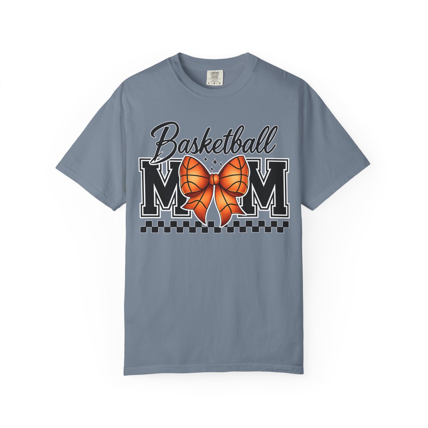 Basketball Mom T-Shirt — 'Basketball MOM' with Bow & Checkered Accent