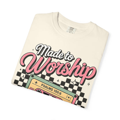Made to Worship T‑Shirt – Retro Cassette Christian Tee (Psalm 150:6)
