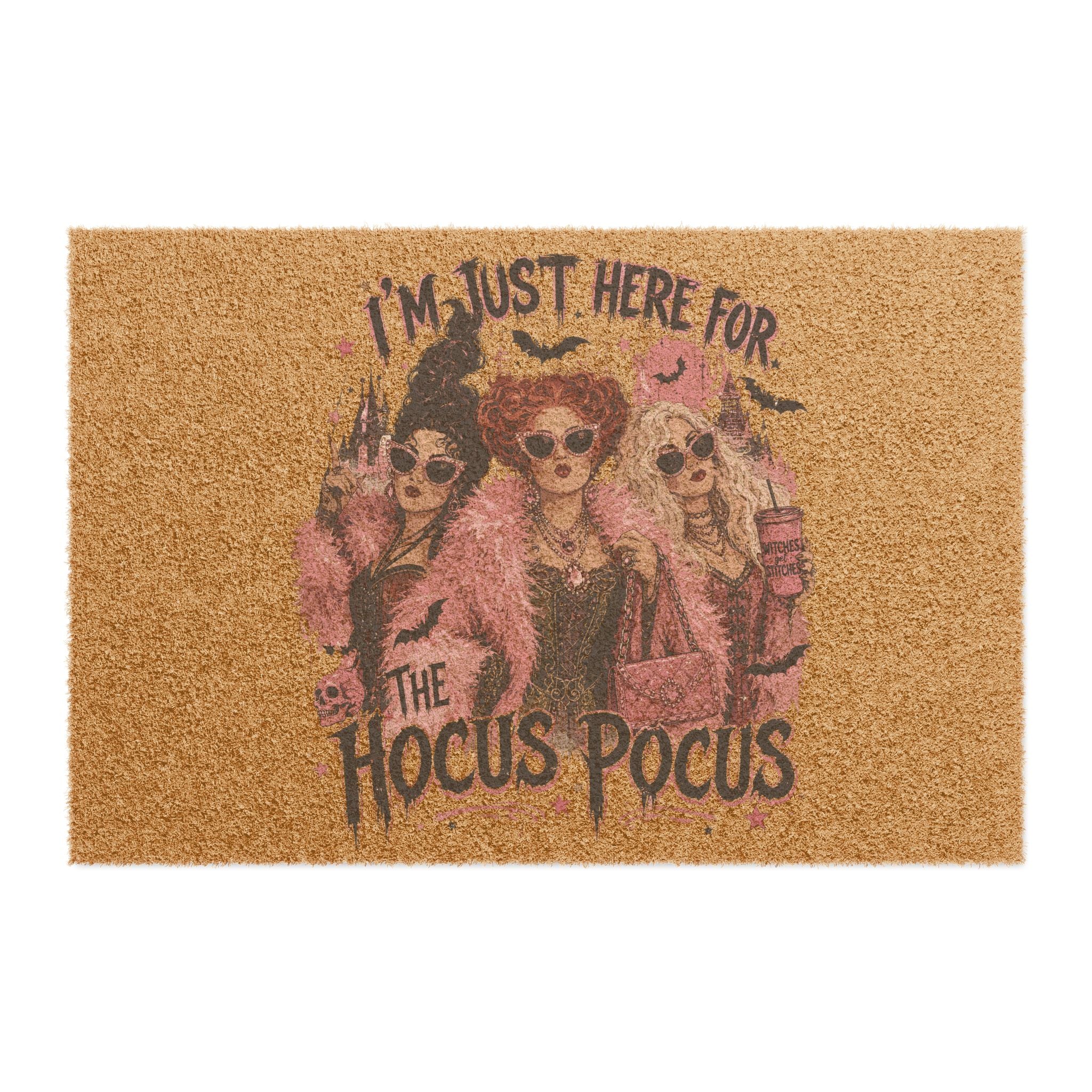 Hocus Pocus Doormat — “I’m Just Here For The Hocus Pocus” Halloween Welcome Mat