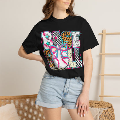 Baseball Mom Graphic T-Shirt — Colorful Leopard Print "Baseball" Design