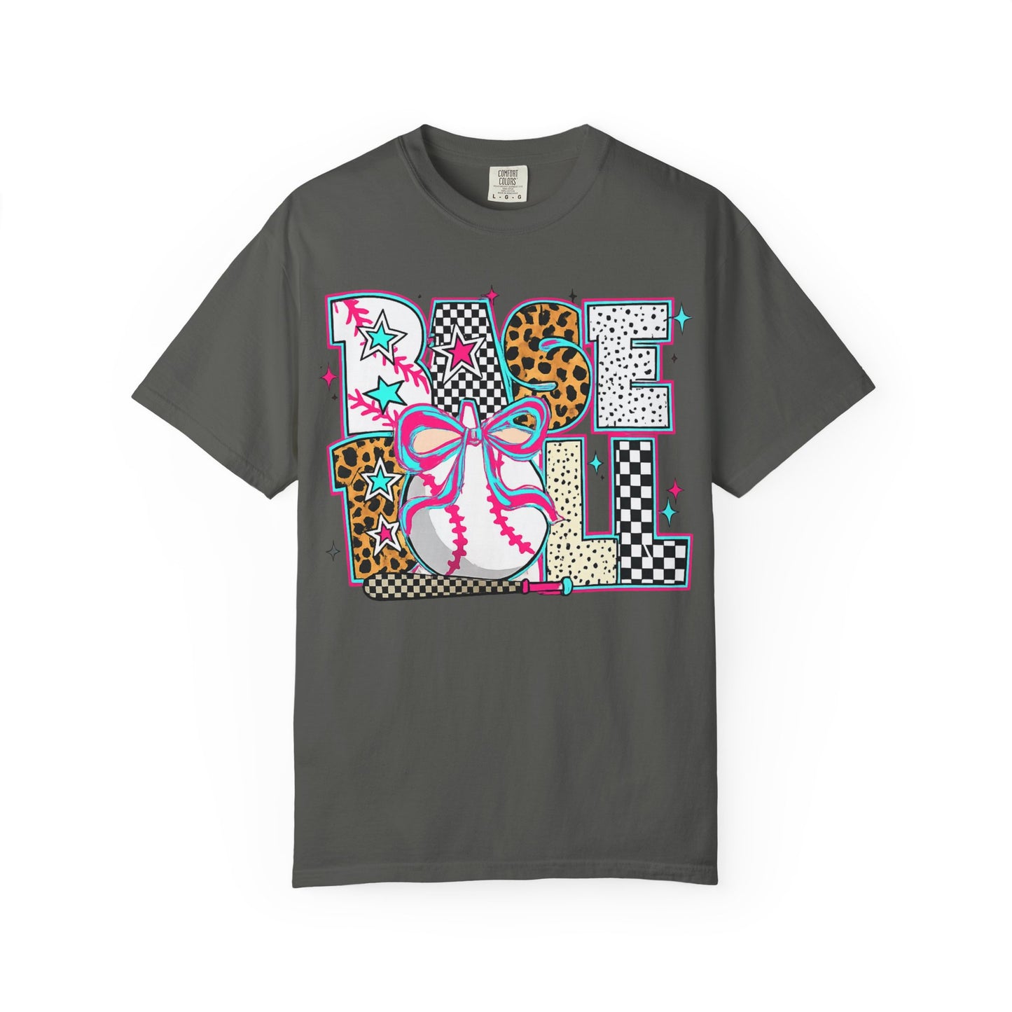 Baseball Mom Graphic T-Shirt — Colorful Leopard Print "Baseball" Design