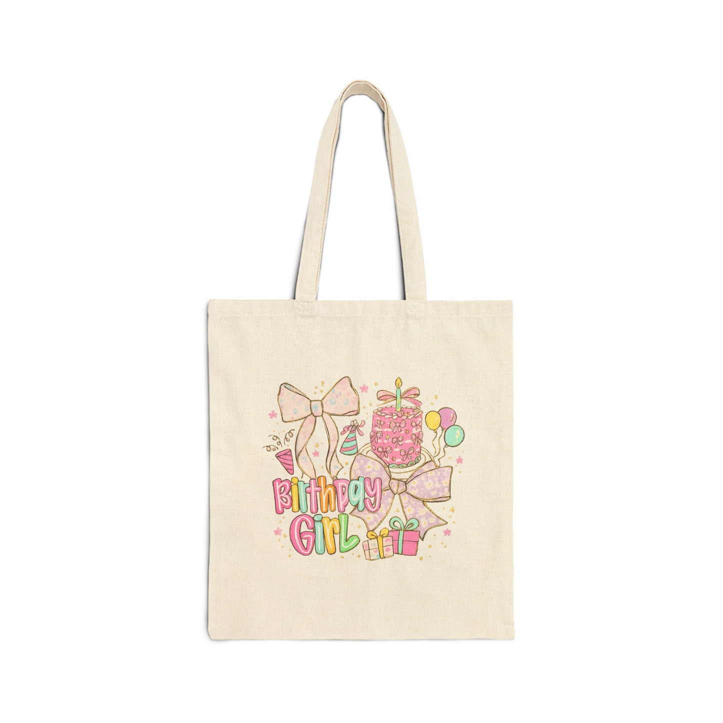 Birthday Girl Canvas Tote Bag – Cute Pastel Gifts & Balloons Design