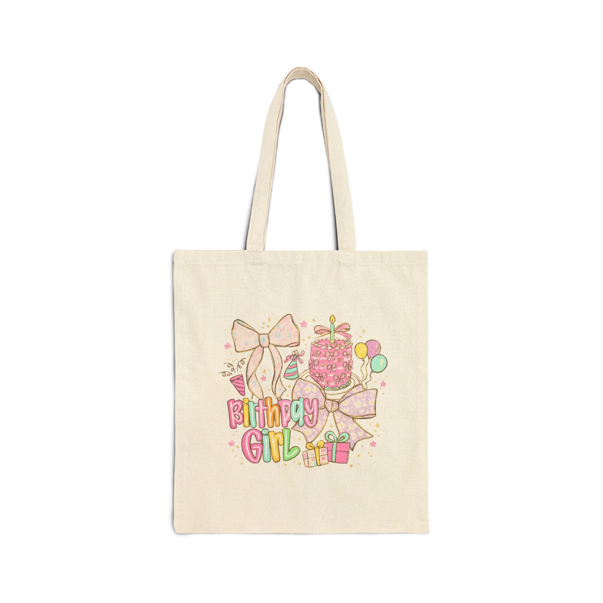 Birthday Girl Canvas Tote Bag – Cute Pastel Gifts & Balloons Design
