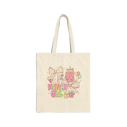 Birthday Girl Canvas Tote Bag – Cute Pastel Gifts & Balloons Design