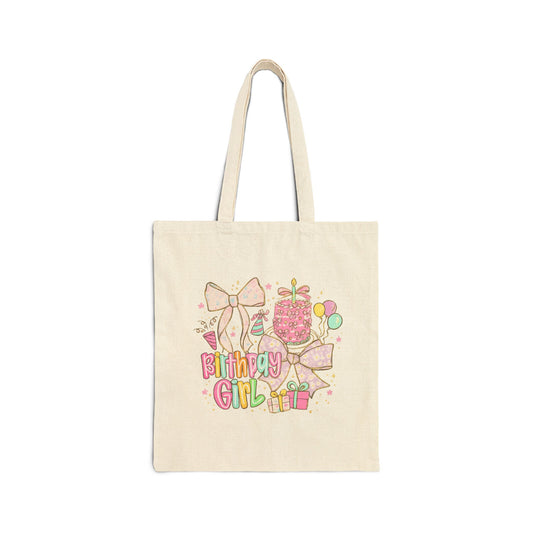 Birthday Girl Canvas Tote Bag – Cute Pastel Gifts & Balloons Design