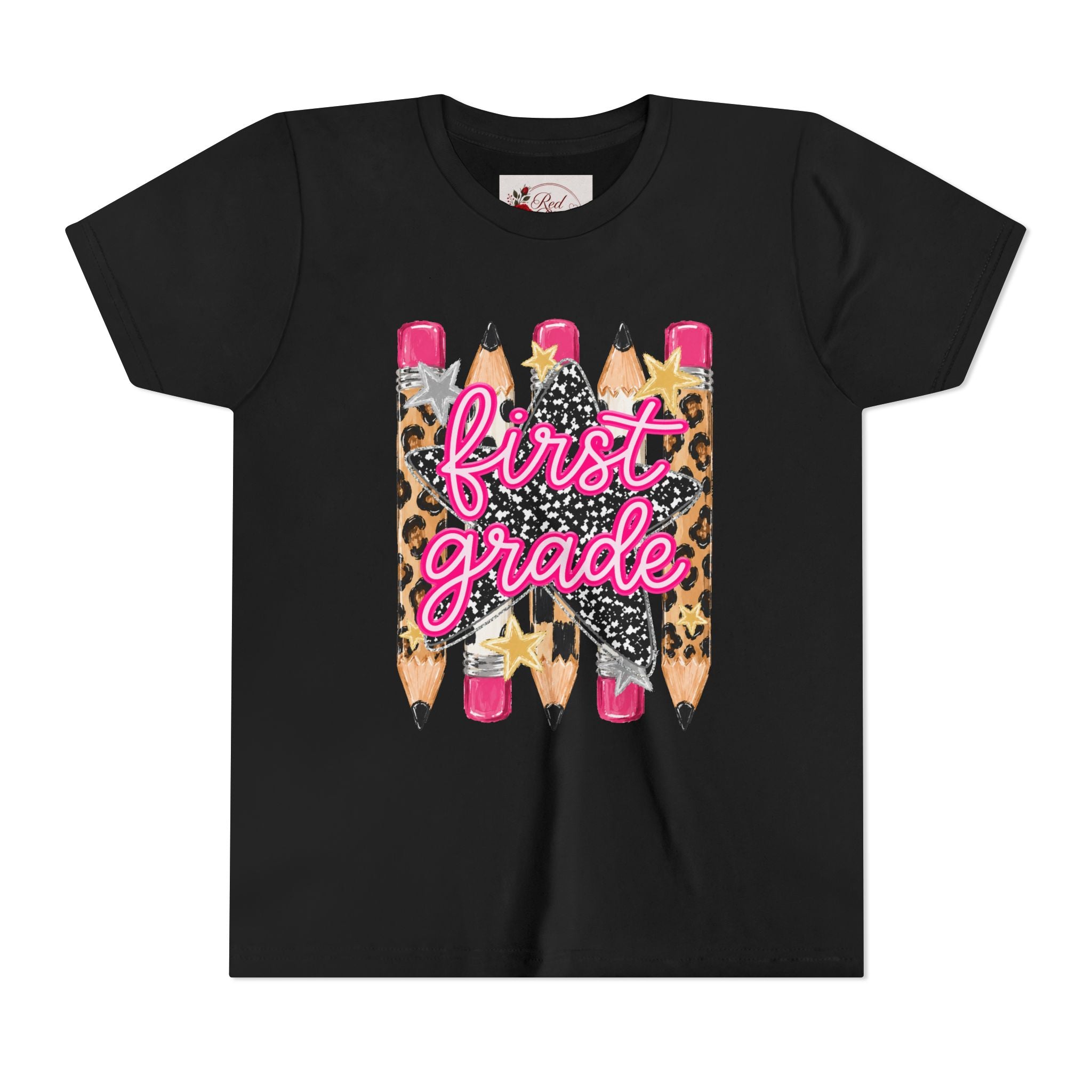 First Grade Youth Tee — Leopard Pencil Back to School Shirt