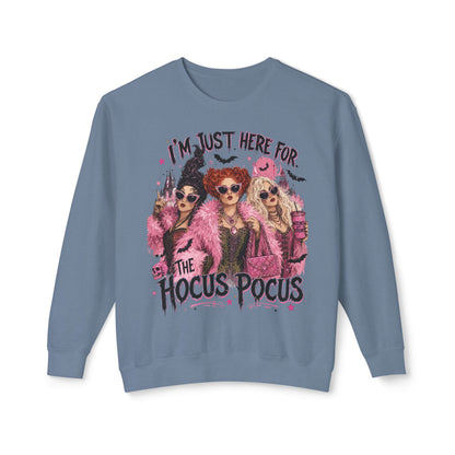 Hocus Pocus Crewneck Sweatshirt – "I'm Just Here for the Hocus Pocus" Halloween Pullover