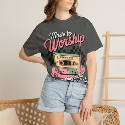 Made to Worship T‑Shirt – Retro Cassette Christian Tee (Psalm 150:6)