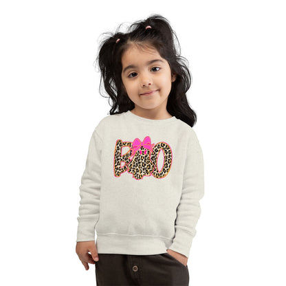 BOO Leopard Toddler Sweatshirt — Pink Bow Halloween Kids Pullover