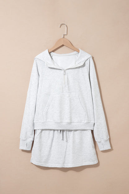 Light Grey Long Sleeve Zip-Up Top Elastic Waist Skort Set