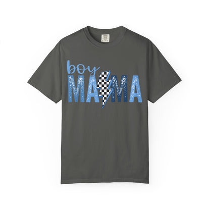 Boy Mama Lightning Bolt T-Shirt — Vintage Blue Mom Tee