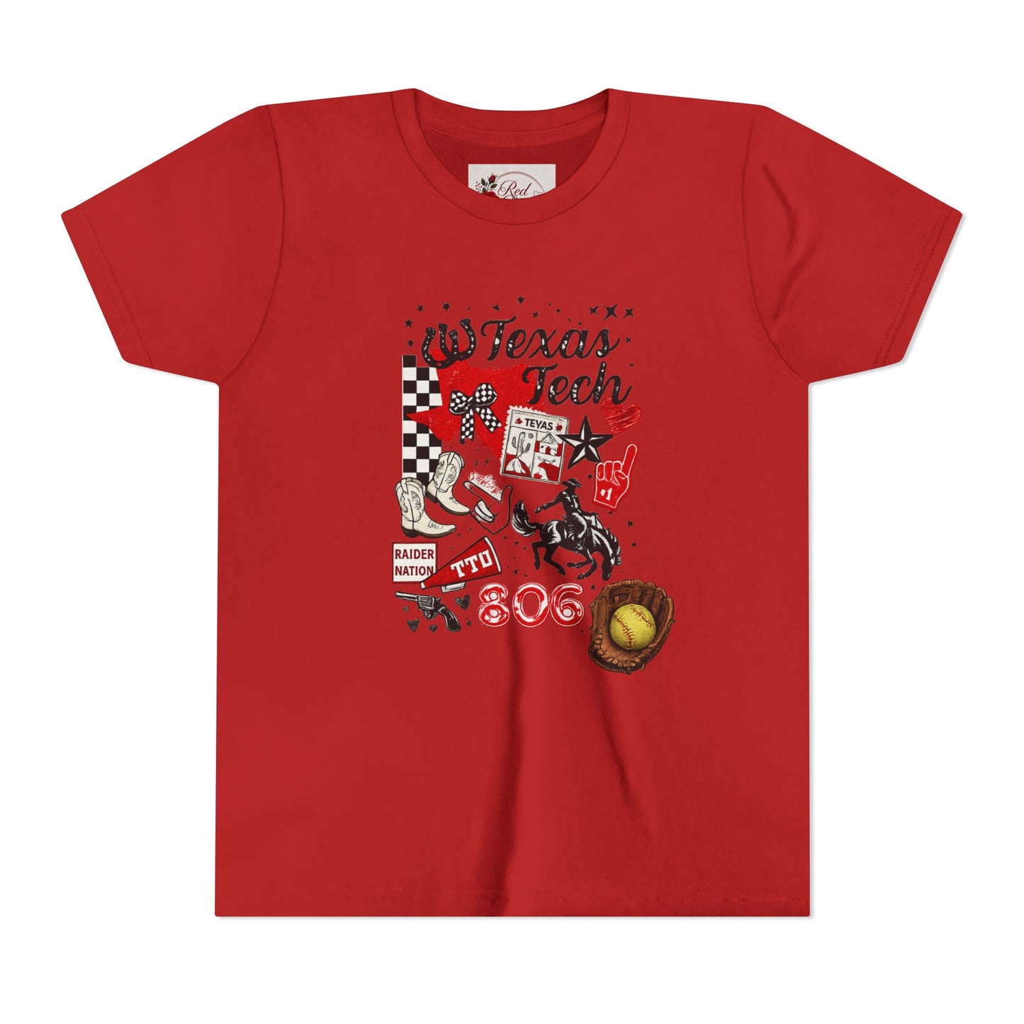 Texas Tech Youth T‑Shirt — 806 Cowboy Collage Design