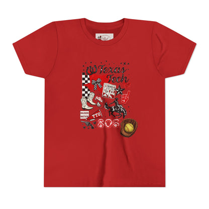 Texas Tech Youth T‑Shirt — 806 Cowboy Collage Design