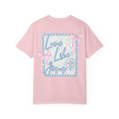 T-shirt — "Love Like Jesus" Pastel Cross & Bow Graphic