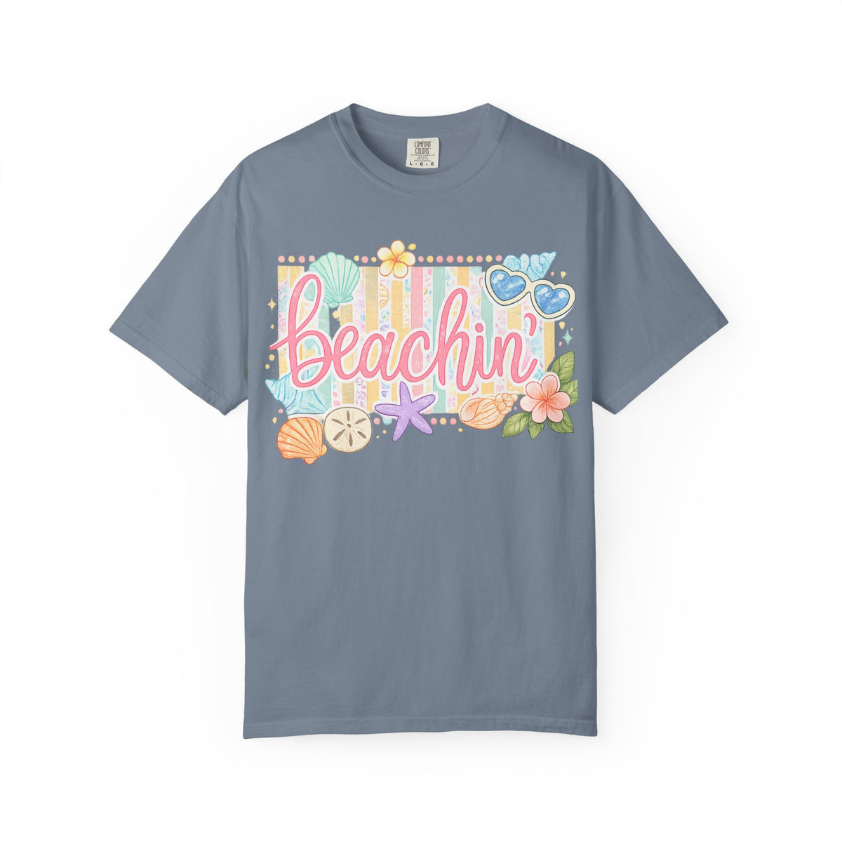 Beachin' T-Shirt — Tropical Summer Graphic Tee with Seashells & Sunglasses