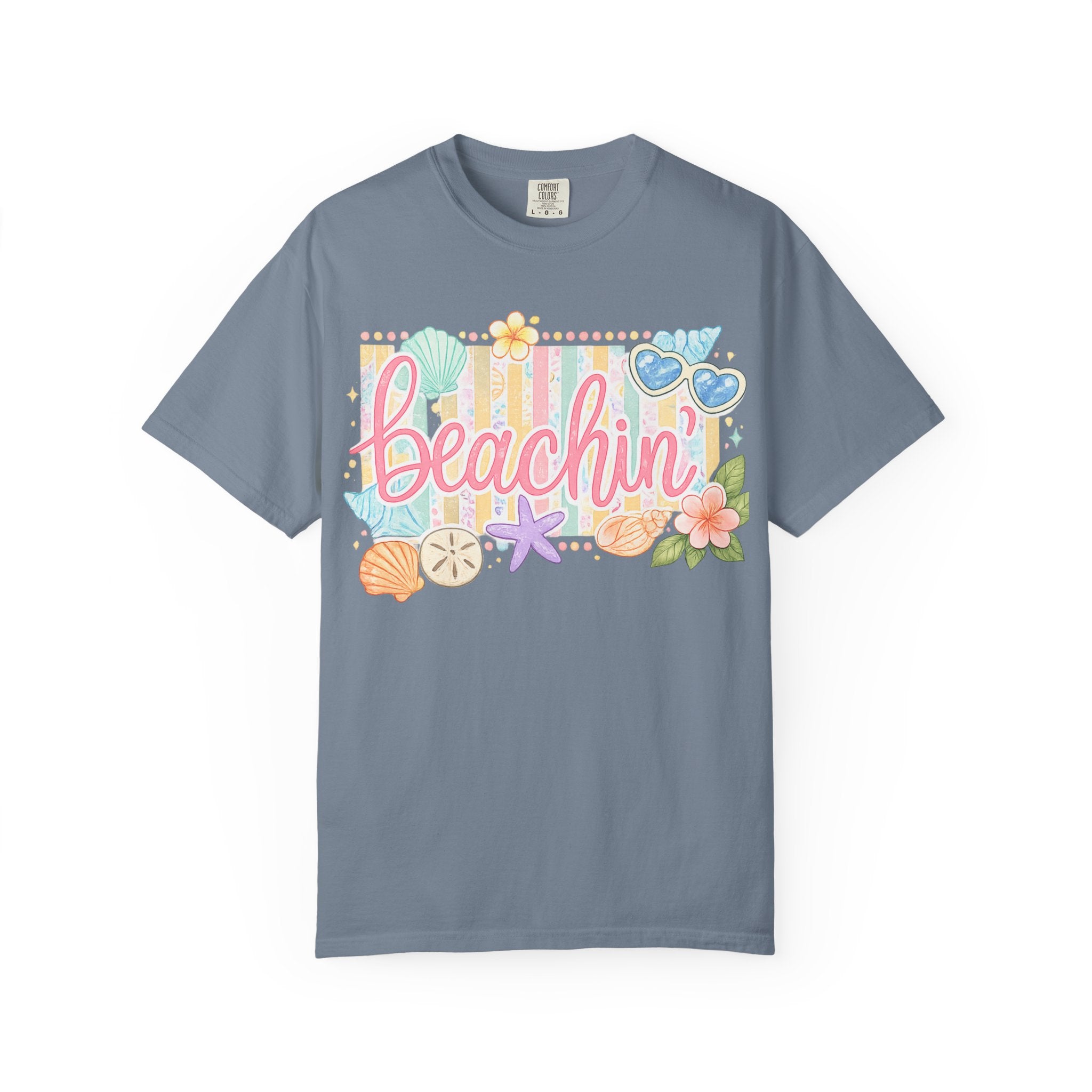 Beachin' T-Shirt — Tropical Summer Graphic Tee with Seashells & Sunglasses