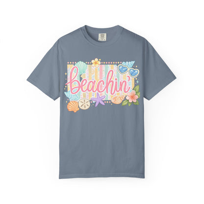 Beachin' T-Shirt — Tropical Summer Graphic Tee with Seashells & Sunglasses