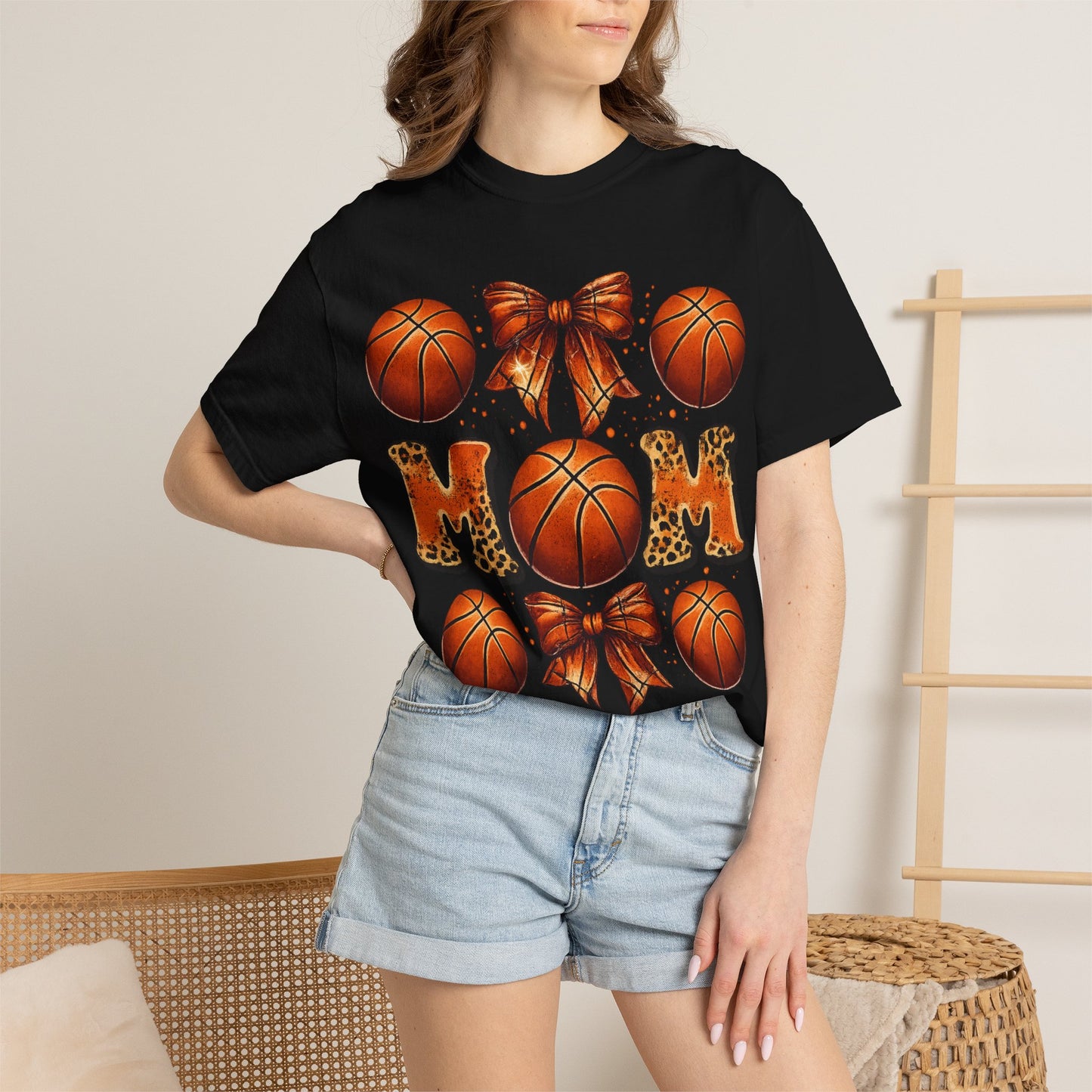 Basketball Mom T‑Shirt — Leopard Print Hoops Mother's Day Tee