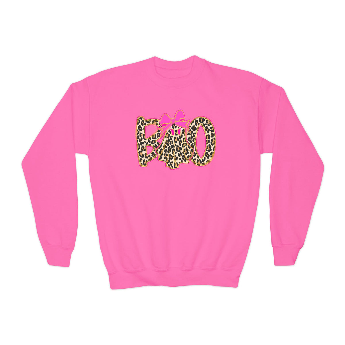 Leopard Print Mom Crewneck Sweatshirt with Pink Bow — Youth