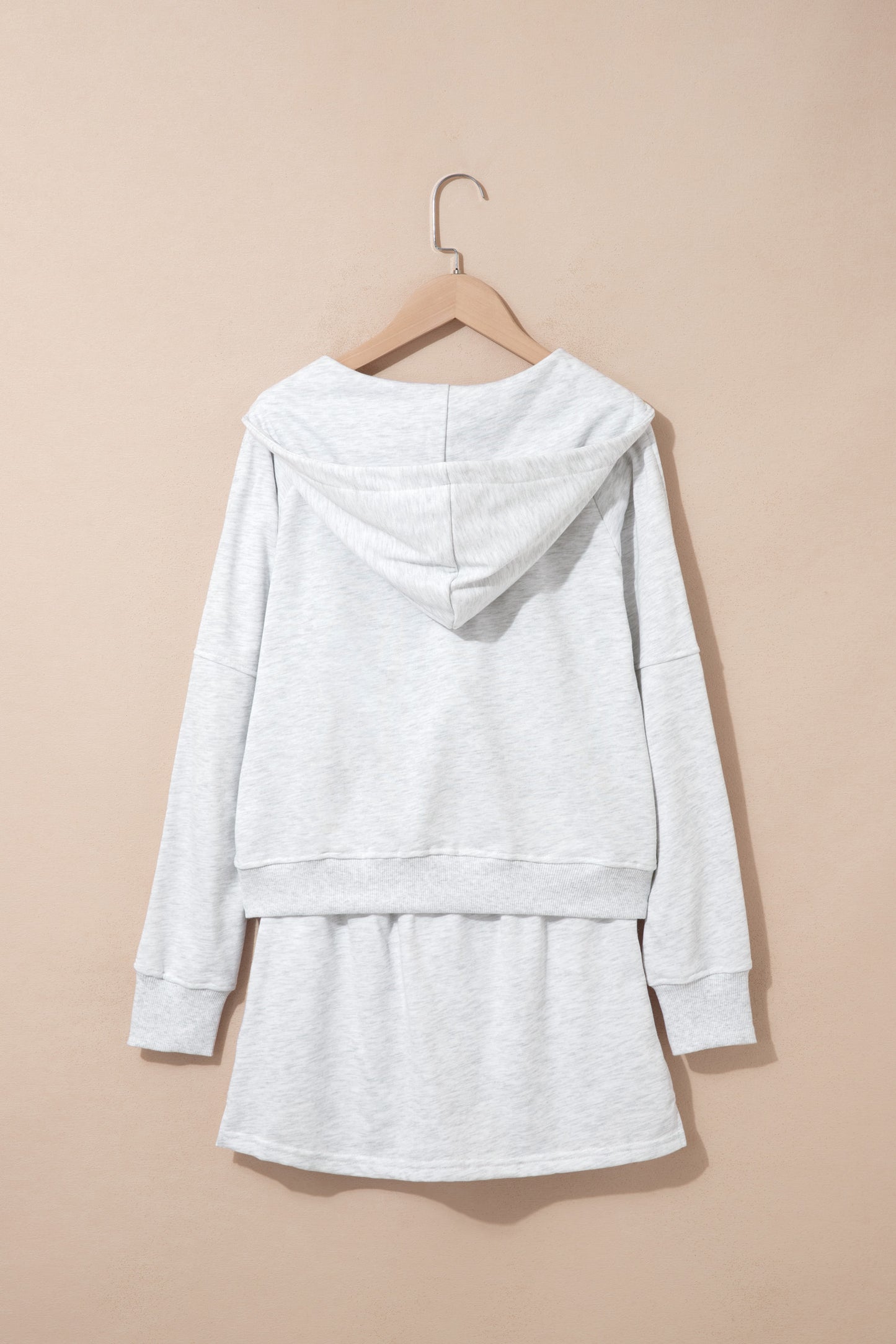 Light Grey Long Sleeve Zip-Up Top Elastic Waist Skort Set