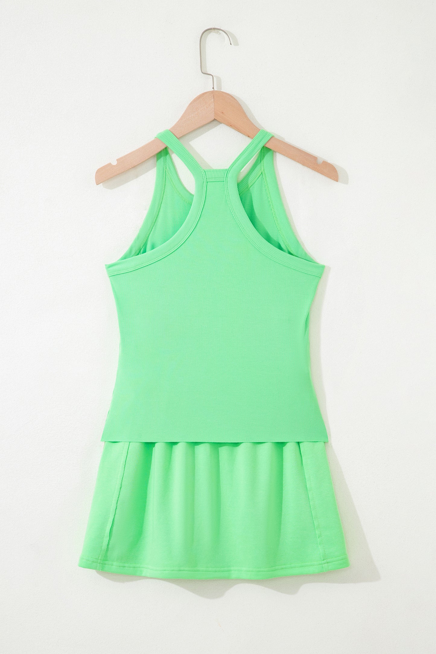 Green Slim Tank Top Elastic Waist Mini Skort 2pcs Outfit