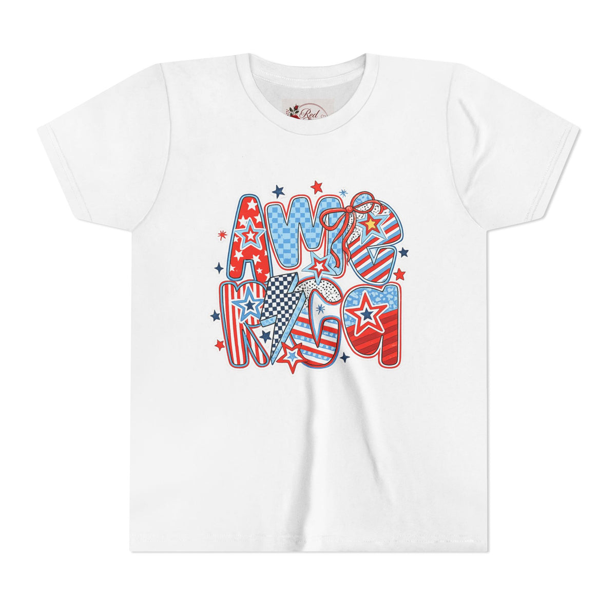 Youth Tee — Patriotic "America" Stars & Stripes Design (4th of July Kids Shirt)