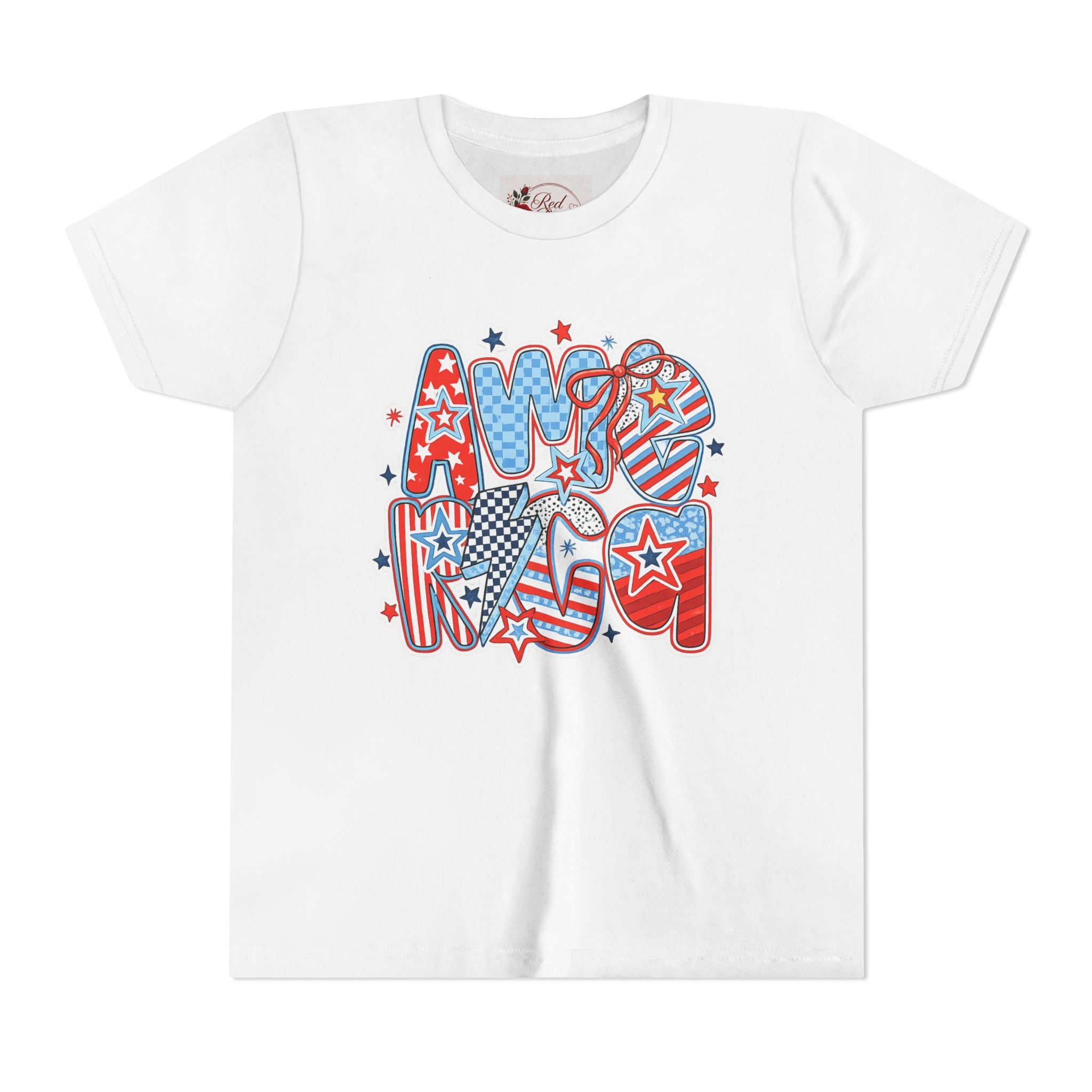 Youth Tee — Patriotic "America" Stars & Stripes Design (4th of July Kids Shirt)