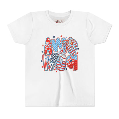 Youth Tee — Patriotic "America" Stars & Stripes Design (4th of July Kids Shirt)