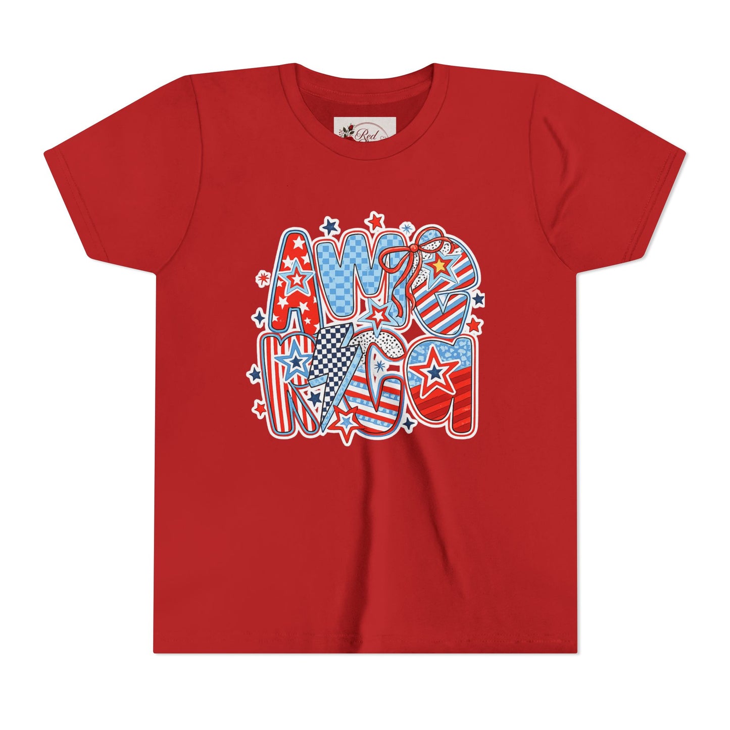 Youth Tee — Patriotic "America" Stars & Stripes Design (4th of July Kids Shirt)