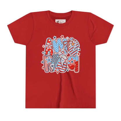 Youth Tee — Patriotic "America" Stars & Stripes Design (4th of July Kids Shirt)