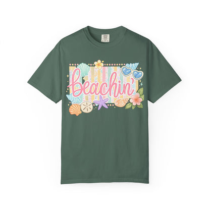 Beachin' T-Shirt — Tropical Summer Graphic Tee with Seashells & Sunglasses