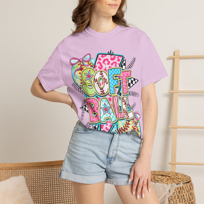 Softball Graphic T-Shirt — Colorful 'Softball' Pop Art Design