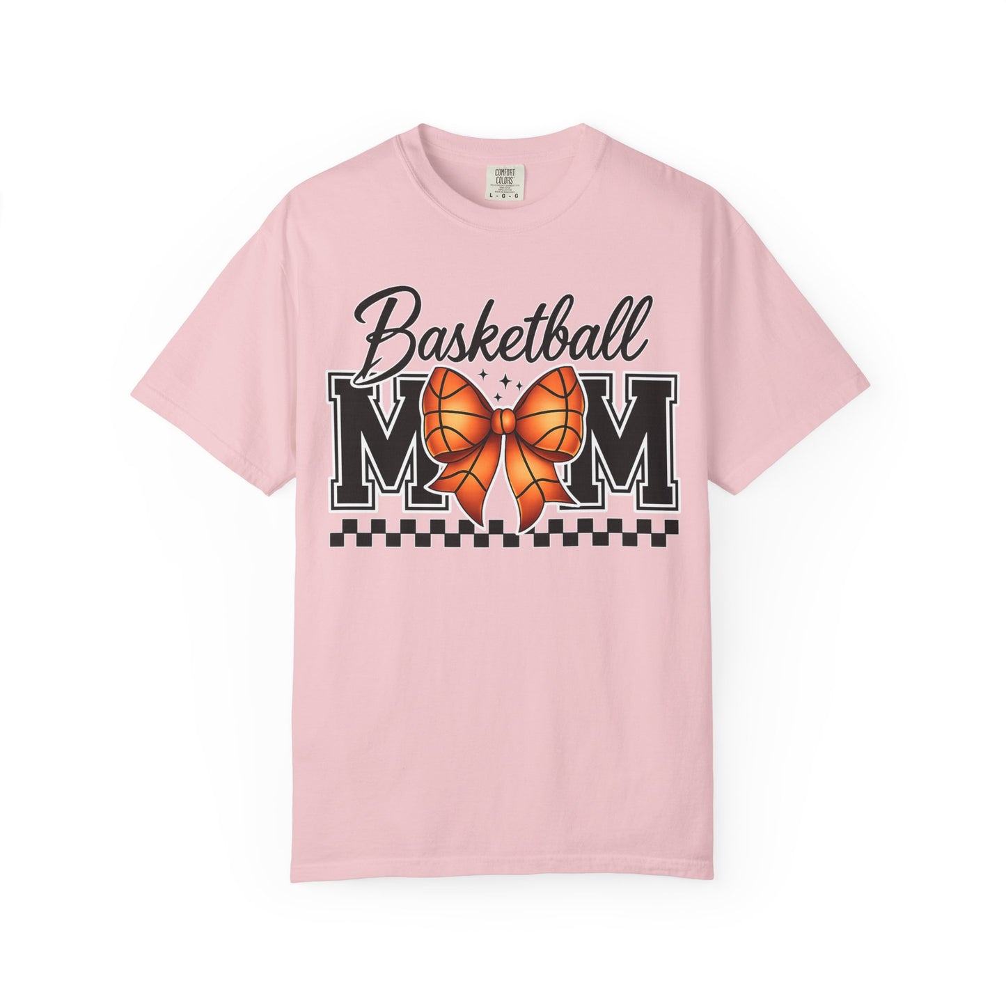 Basketball Mom T-Shirt — 'Basketball MOM' with Bow & Checkered Accent
