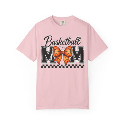Basketball Mom T-Shirt — 'Basketball MOM' with Bow & Checkered Accent