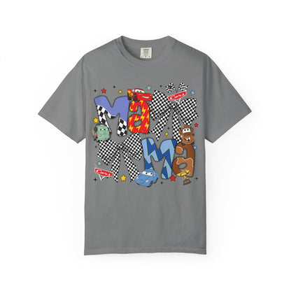Graphic Tee — Playful 'MAMA' Cartoon Letter Shirt with Checkerboard Bows