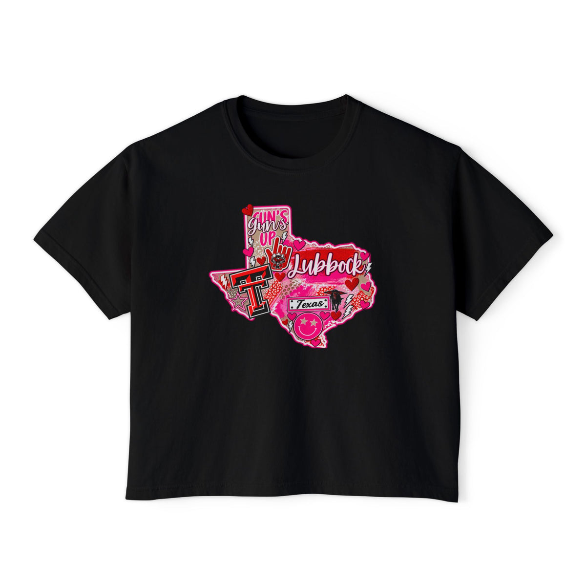 Texas Tech Lubbock Pink State Map Women's Boxy Tee