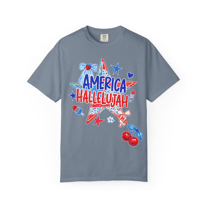 America Hallelujah T-Shirt — Patriotic 4th of July Tee with Red, White & Blue Stars