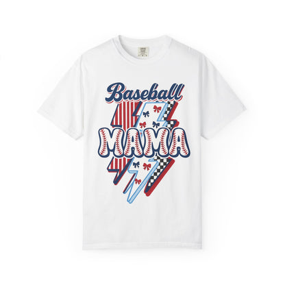 Baseball Mama T-Shirt — Retro Red & Blue Patriotic Graphic Tee