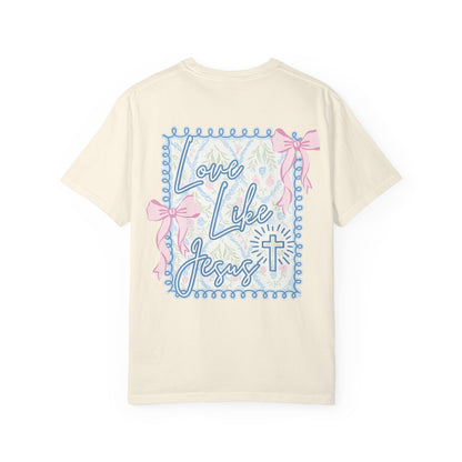 T-shirt — "Love Like Jesus" Pastel Cross & Bow Graphic