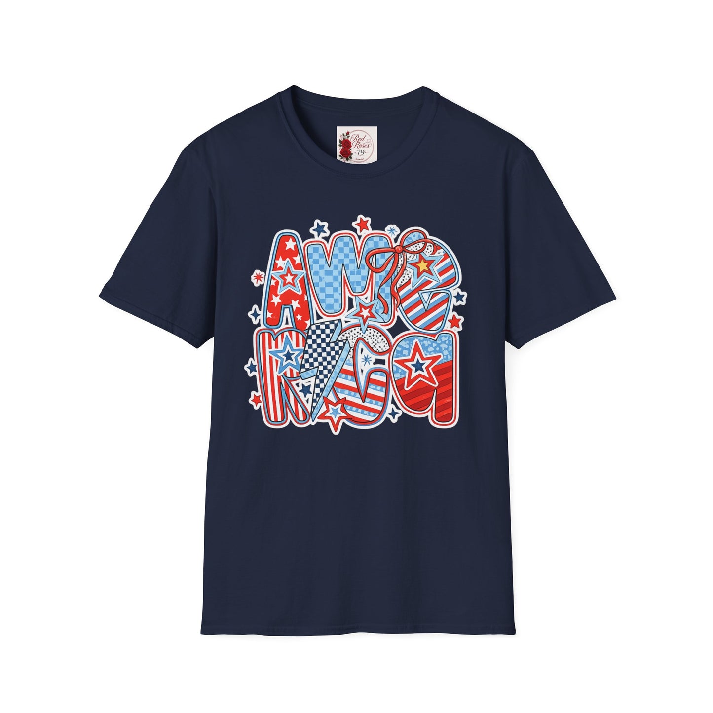 Patriotic AMERICA Graphic T-Shirt — Red White Blue Stars & Stripes Tee