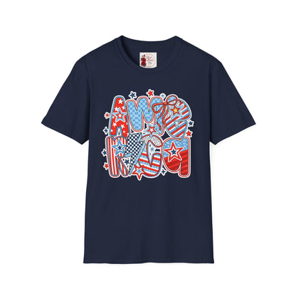 Patriotic AMERICA Graphic T-Shirt — Red White Blue Stars & Stripes Tee