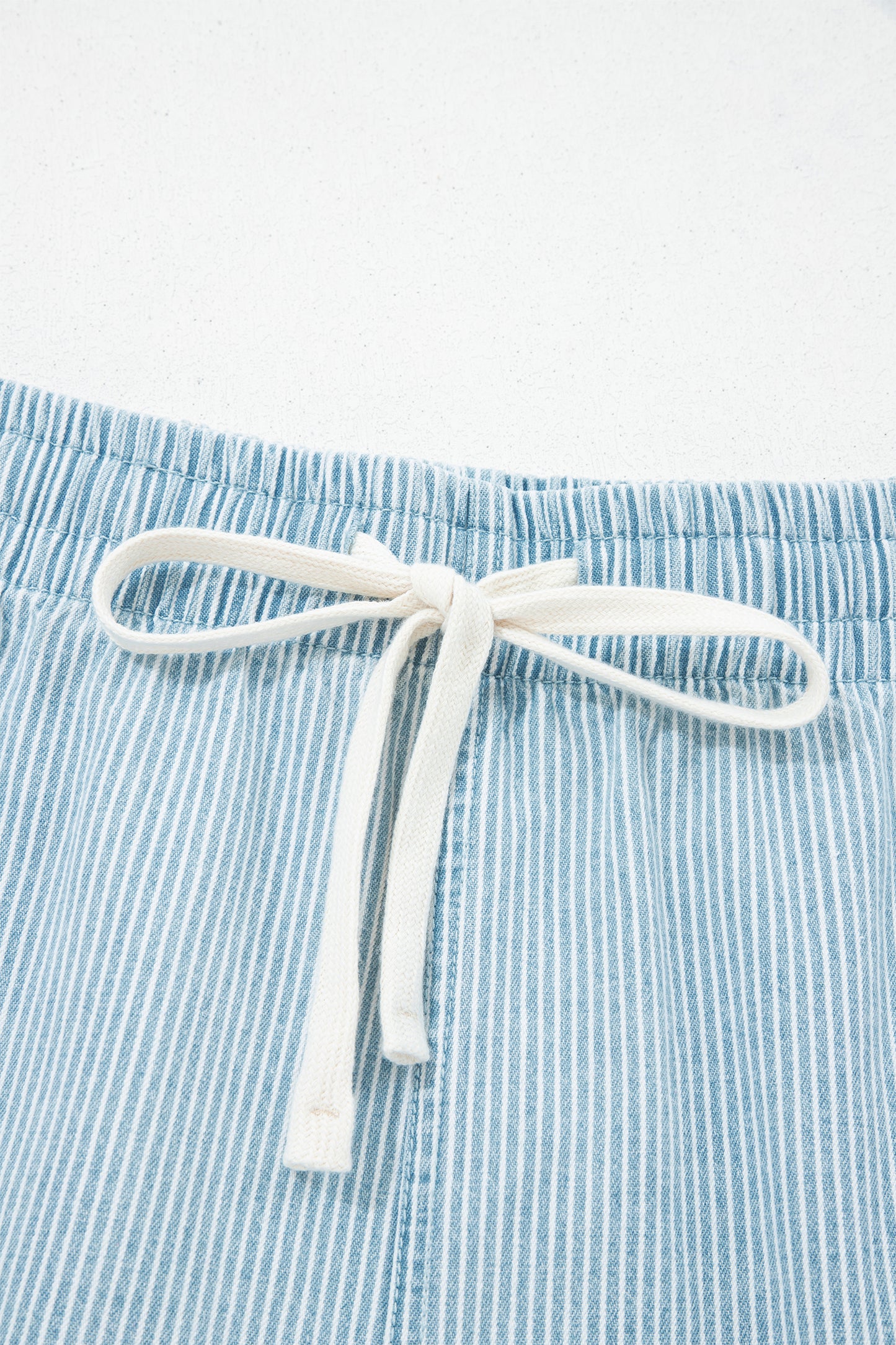 Sky Blue Stripe Plus Size Contrast Drawstring Elastic Waist Denim Shorts