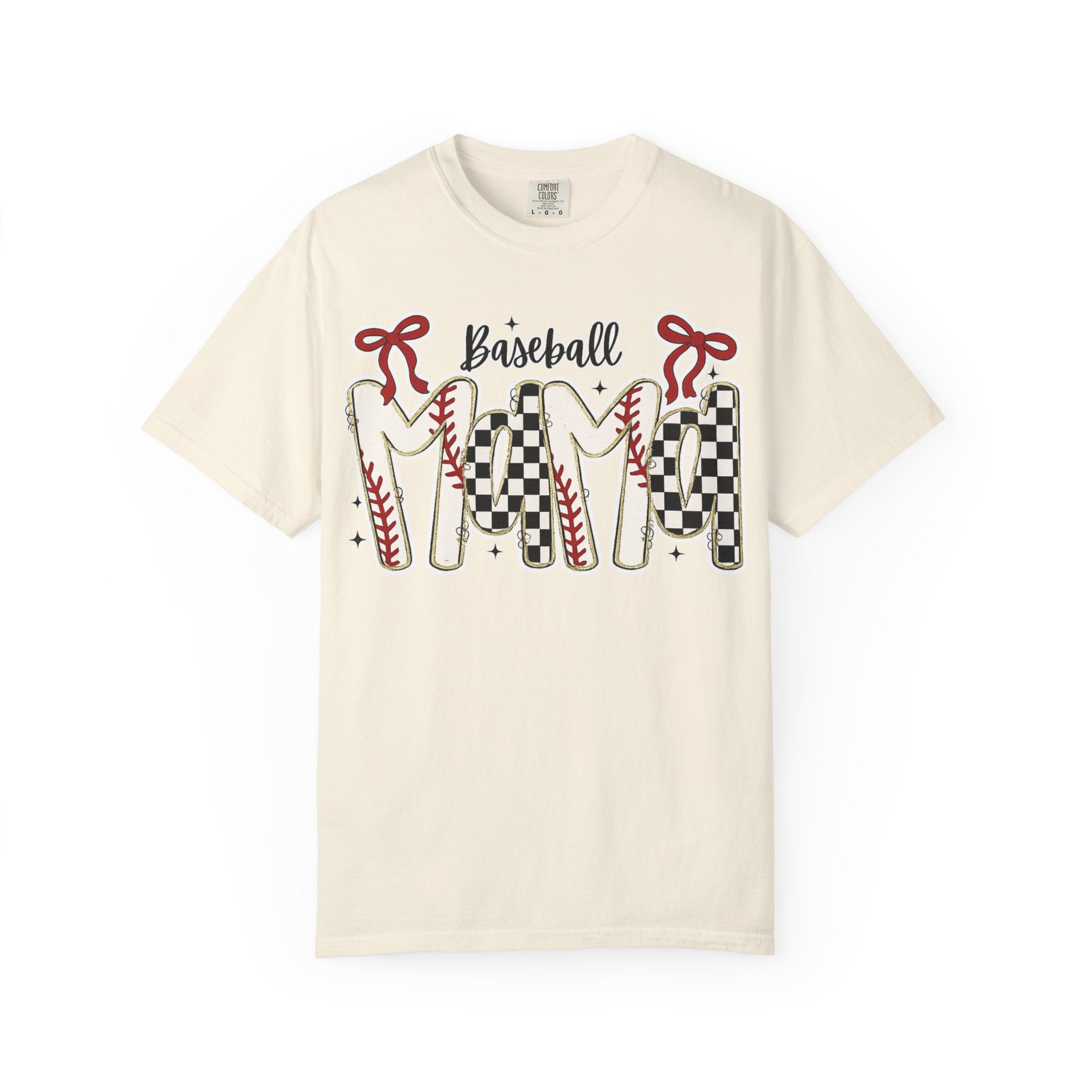 Baseball Mom T-Shirt — Vintage Checker & Stitch Graphic