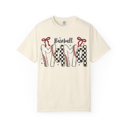 Baseball Mom T-Shirt — Vintage Checker & Stitch Graphic